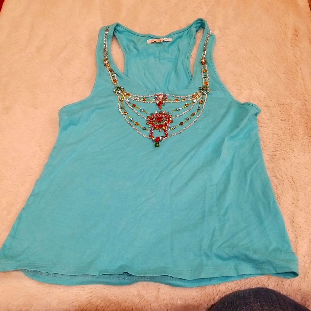 Ginger Blu beautiful rhinestone top sz Med